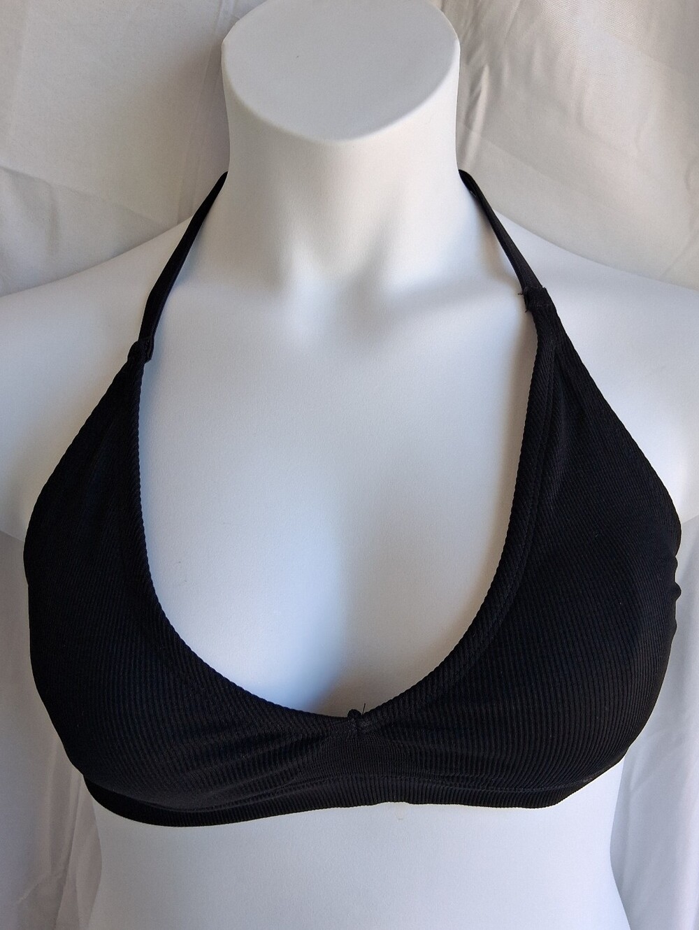 Pink Black Ribbed Halter V Neck Bikini Top Sz  XL NWT